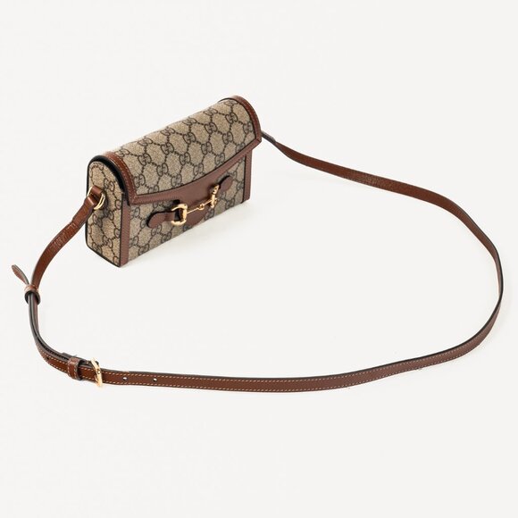 Gucci "Gucci Horsebit 1955" Beige & Dark Brown GG Supreme Mini Bag - Picture 6 of 13